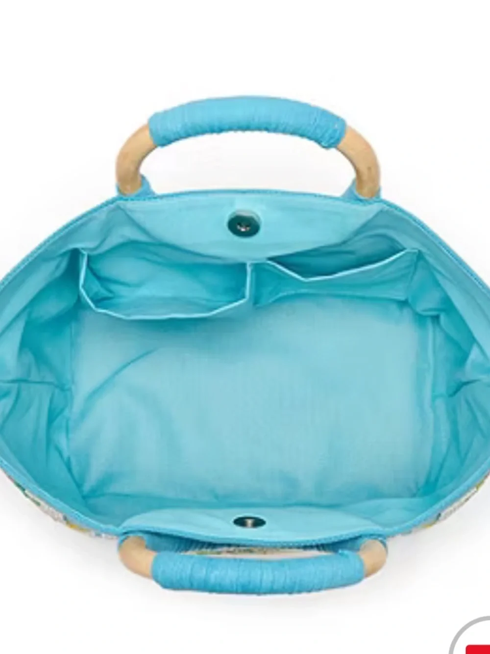 THE RIVIERA Blue Lemon beaded  Embroidered Straw Tote Bag - Women!! NWT!! - Picture 3 of 5